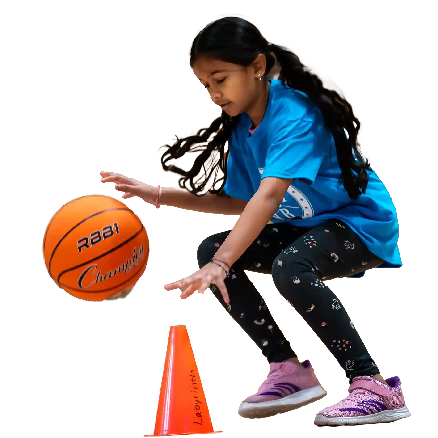 A student playing basketball